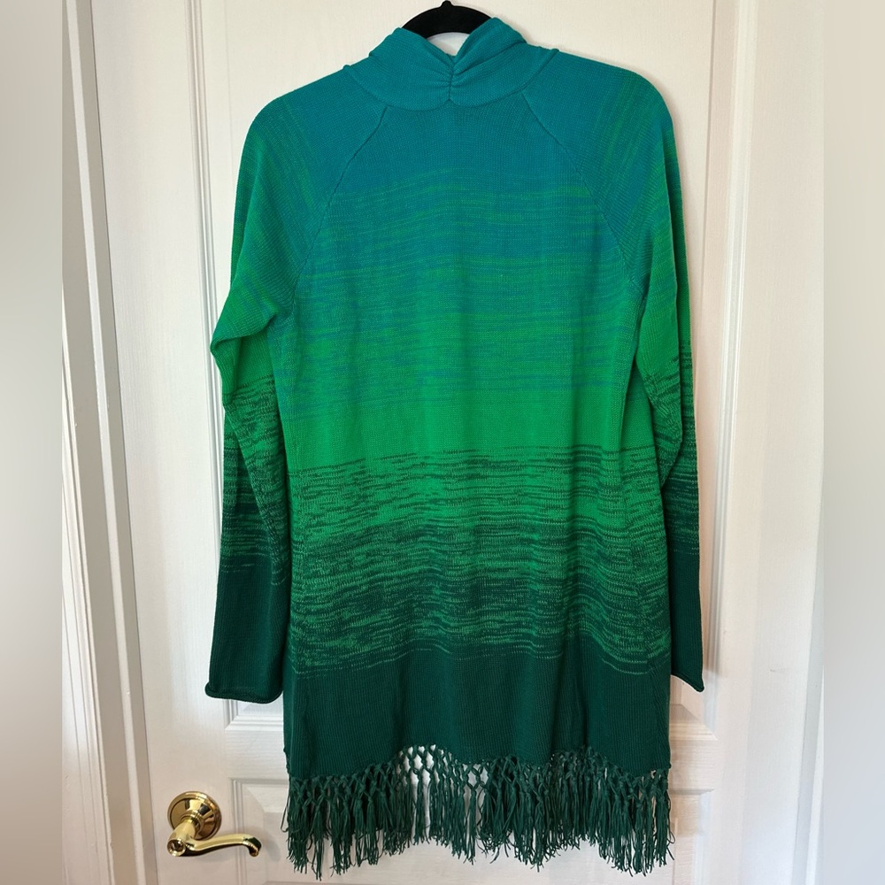 Lilly Pulitzer Green Ombre Cardigan with Fringe L EUC - Picture 2 of 5